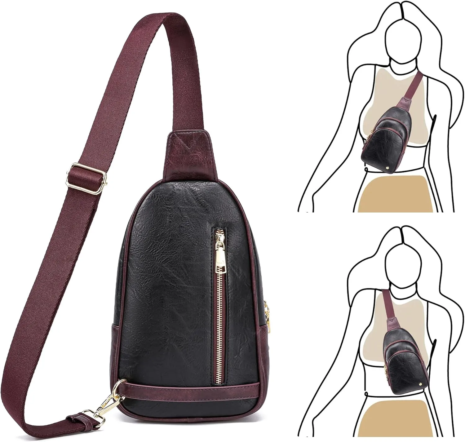 INICAT Crossbody Sling Bags Fanny Packs Leather Purses Chest Bag for Women