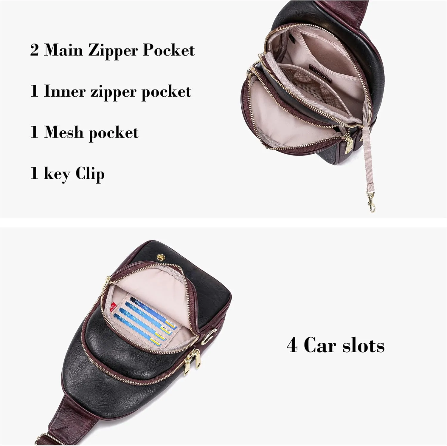 INICAT Crossbody Sling Bags Fanny Packs Leather Purses Chest Bag for Women