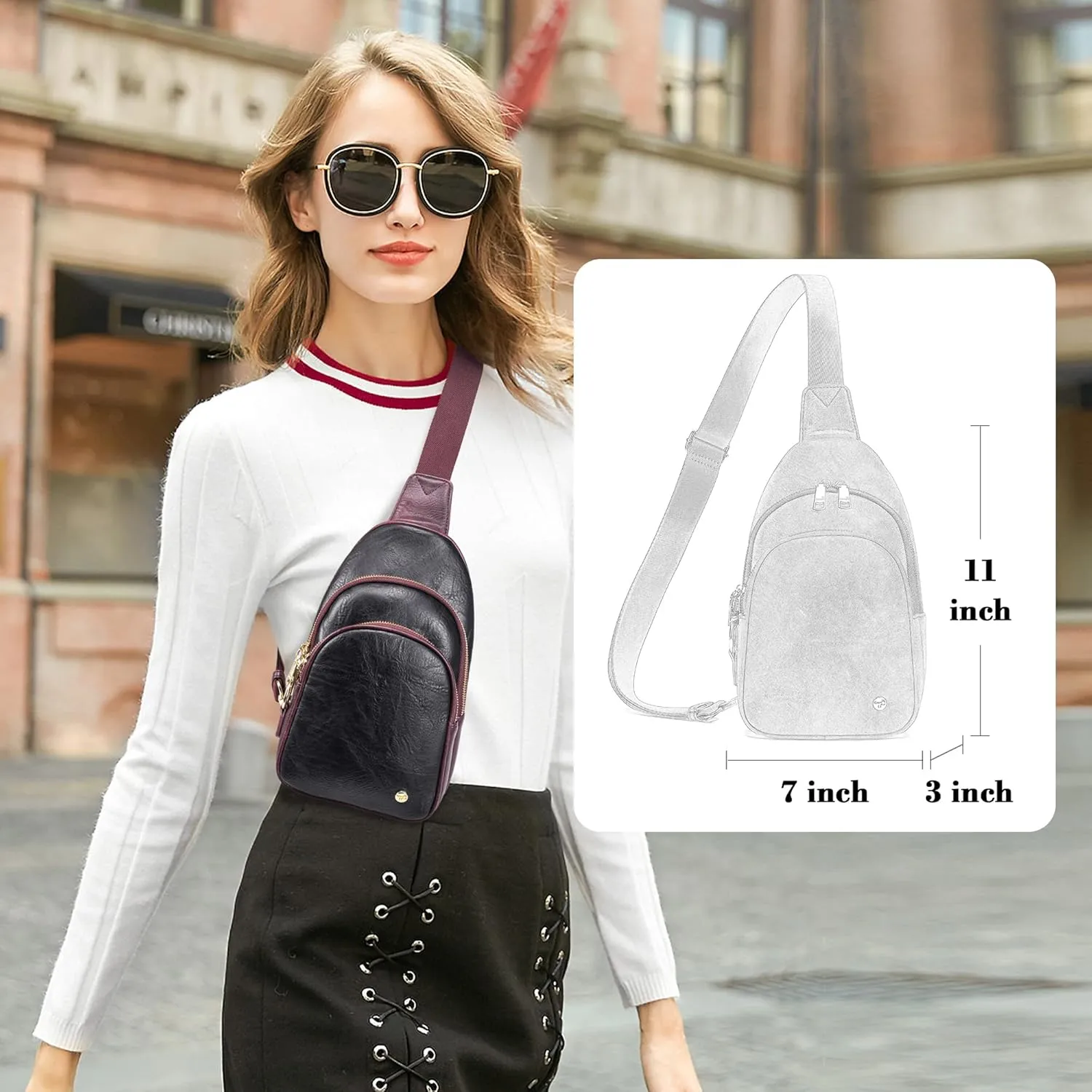 INICAT Crossbody Sling Bags Fanny Packs Leather Purses Chest Bag for Women