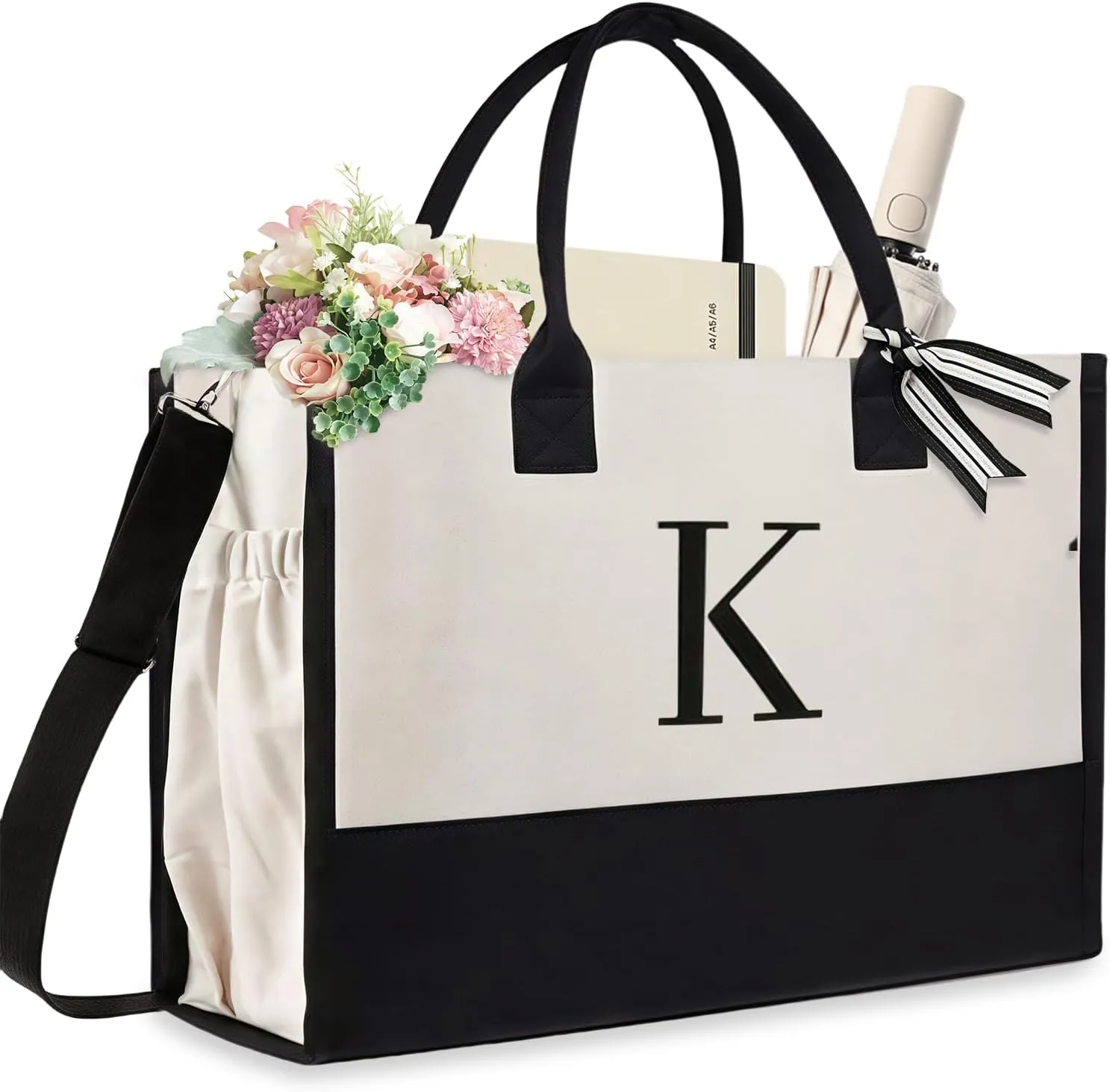 Initial Canvas Beach Bag, Canvas Tote Bag, Work Tote Bag, Reusable Grocery Bags, Personalized Gifts for Mom Friends