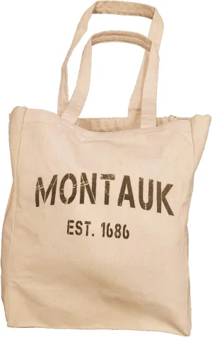 Ink Trendz® Montauk EST. 1686 Grunge Farmers Market Natural Cotton gusseted Bottom Tote Bag