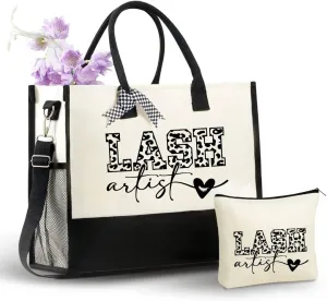 InnoBeta Lash Tech Gifts Canvas Tote Bag for Women, Important Lash Artist Stuff Bag with Top Zipper Closure and Shoulder Strap, Lash Tech Gifts for Birthday, Thanksgiving, Christmas
