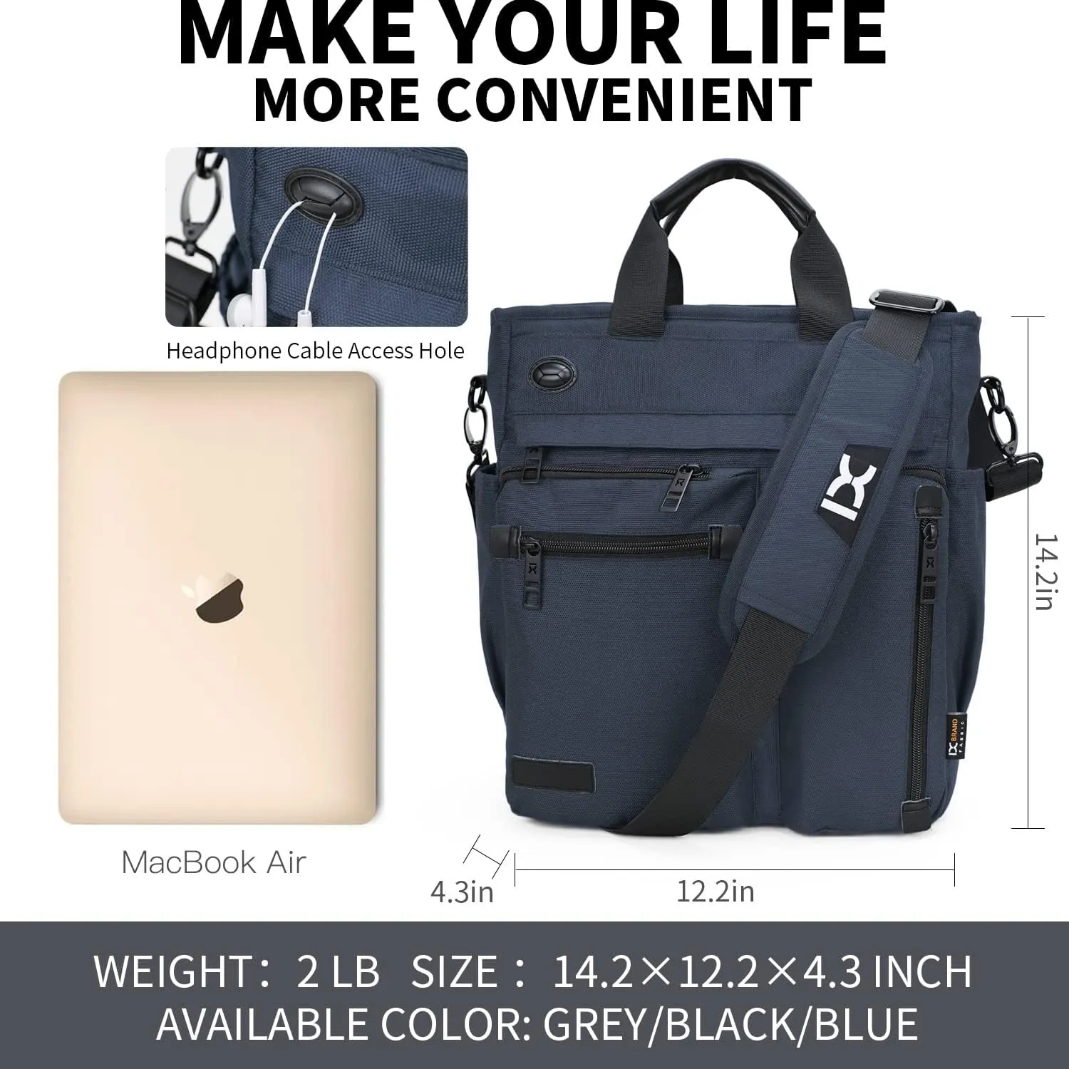 INOXTO Men's 3 in 1 Convertible Backpack Tote Briefcase Business Office Laptop Shoulder Bag