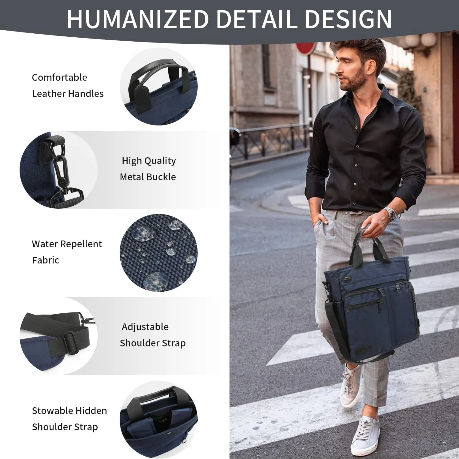 INOXTO Men's 3 in 1 Convertible Backpack Tote Briefcase Business Office Laptop Shoulder Bag