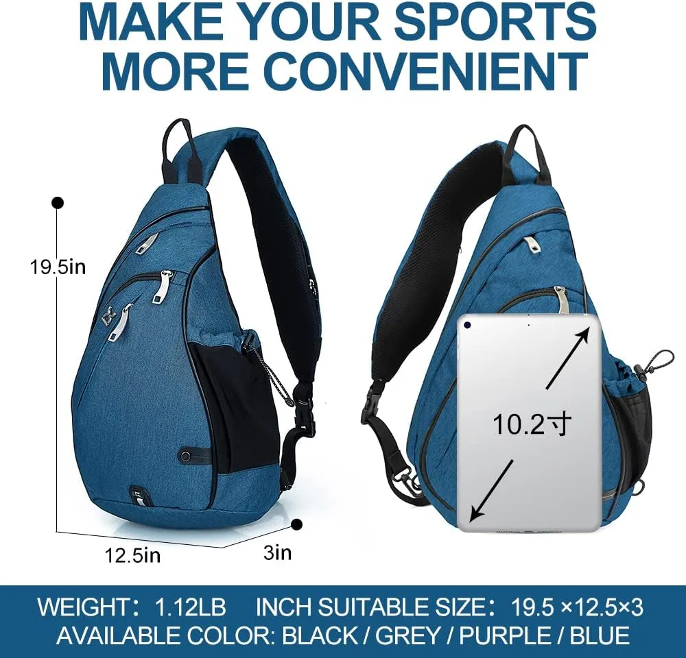 INOXTO Sling Bag, Multipurpose Crossbody Shoulder Bag for Men and Women, Chest Bag Crossbody Daypack for Hiking, Pickleball Bag with Water Bottle Holder for Tennis, Pickleball (Blue)