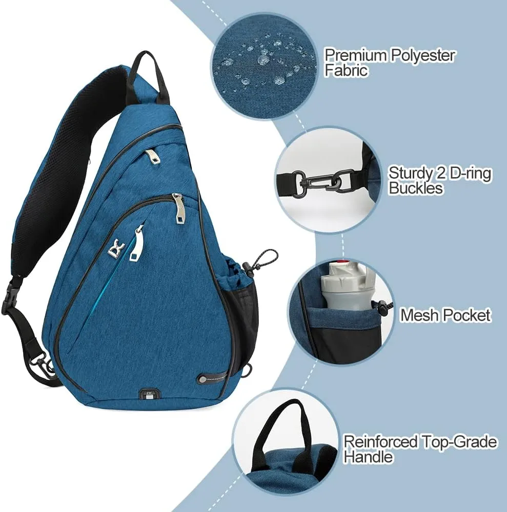 INOXTO Sling Bag, Multipurpose Crossbody Shoulder Bag for Men and Women, Chest Bag Crossbody Daypack for Hiking, Pickleball Bag with Water Bottle Holder for Tennis, Pickleball (Blue)