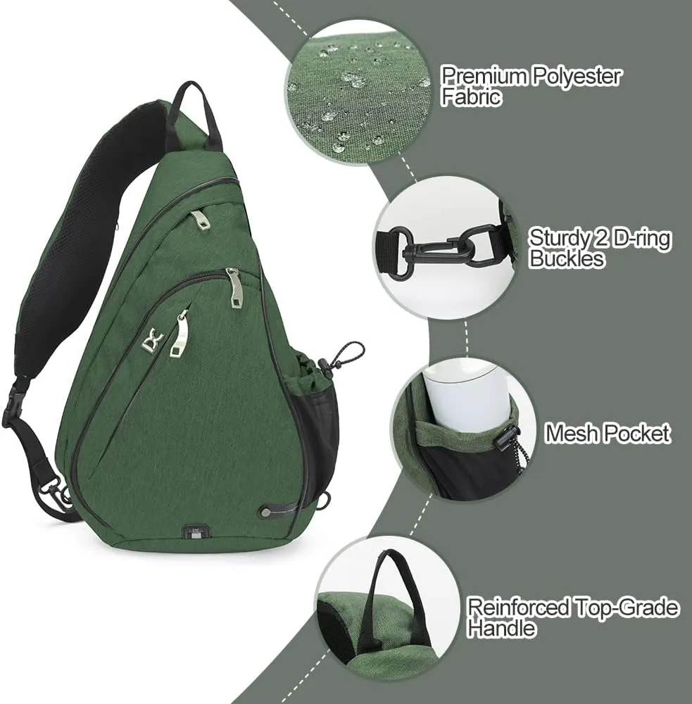 INOXTO Sling Bag, Multipurpose Crossbody Shoulder Bag for Men and Women, Chest Bag Crossbody Daypack for Hiking, Pickleball Bag with Water Bottle Holder for Tennis, Pickleball(Green)
