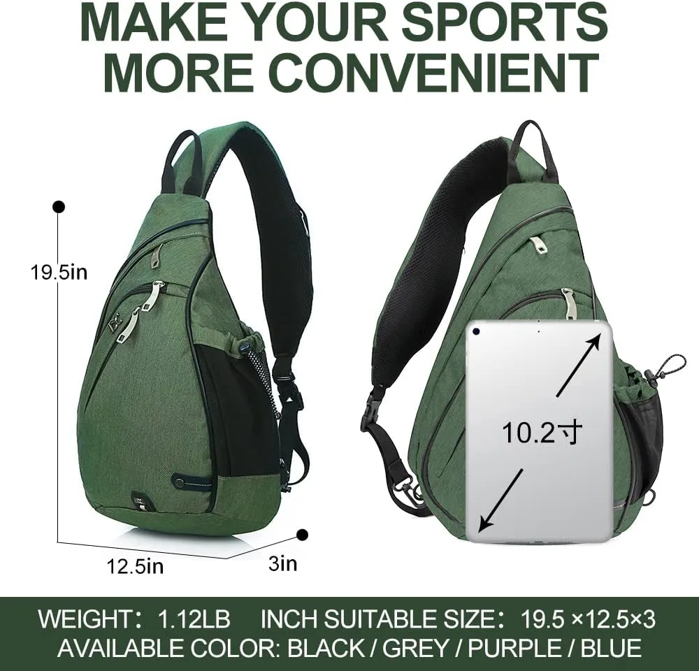 INOXTO Sling Bag, Multipurpose Crossbody Shoulder Bag for Men and Women, Chest Bag Crossbody Daypack for Hiking, Pickleball Bag with Water Bottle Holder for Tennis, Pickleball(Green)