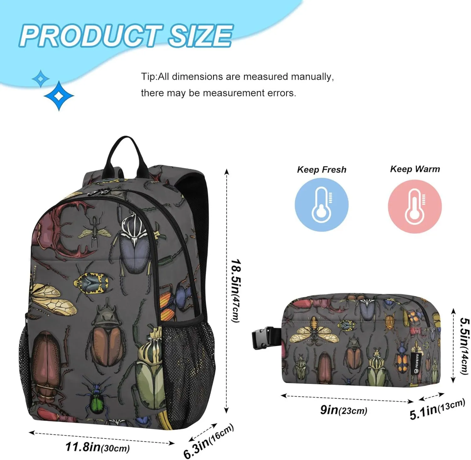 Insects Beetle Backpack with Lunch Bag, School Backpack for Teens Boys Girls Kids Backpacks Set