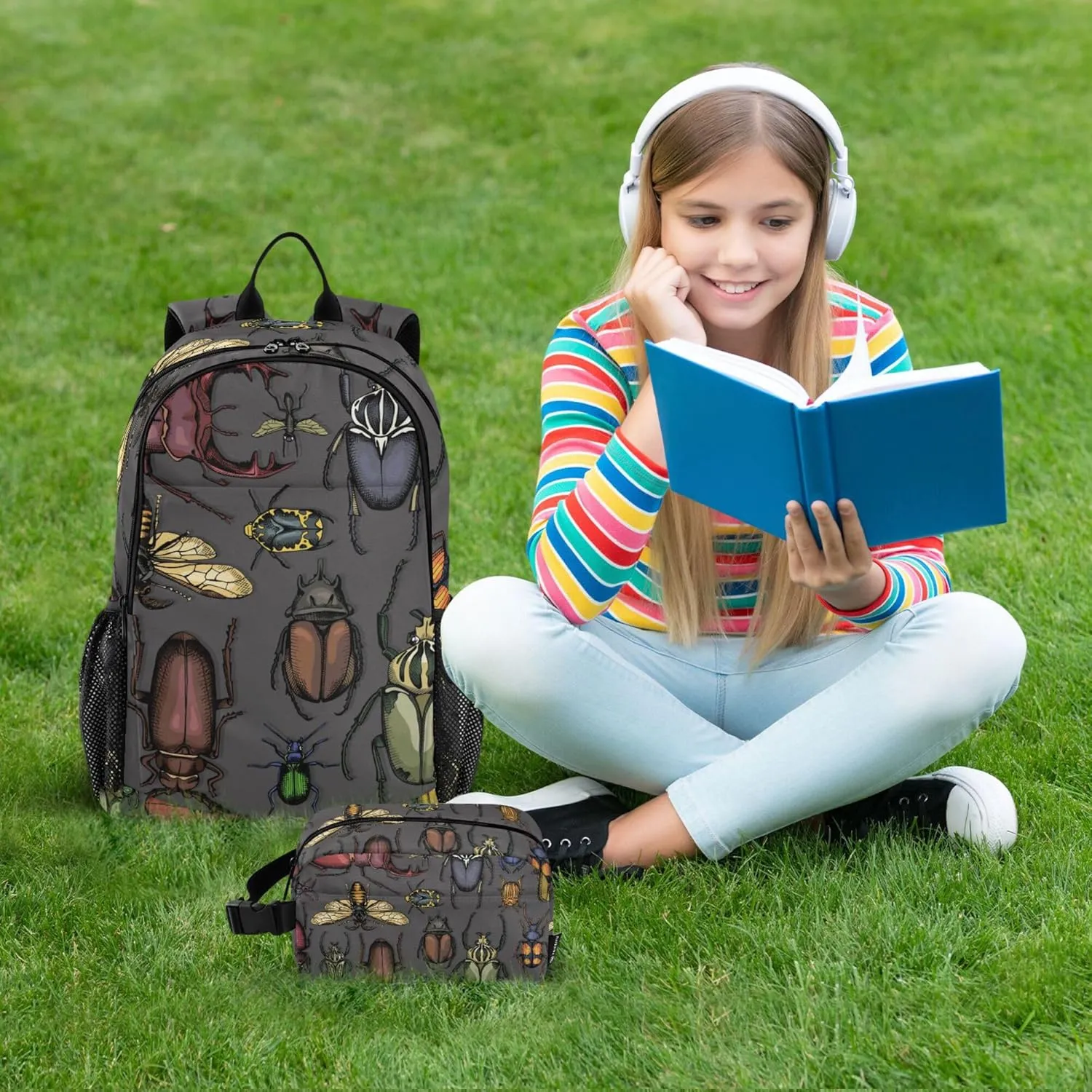 Insects Beetle Backpack with Lunch Bag, School Backpack for Teens Boys Girls Kids Backpacks Set