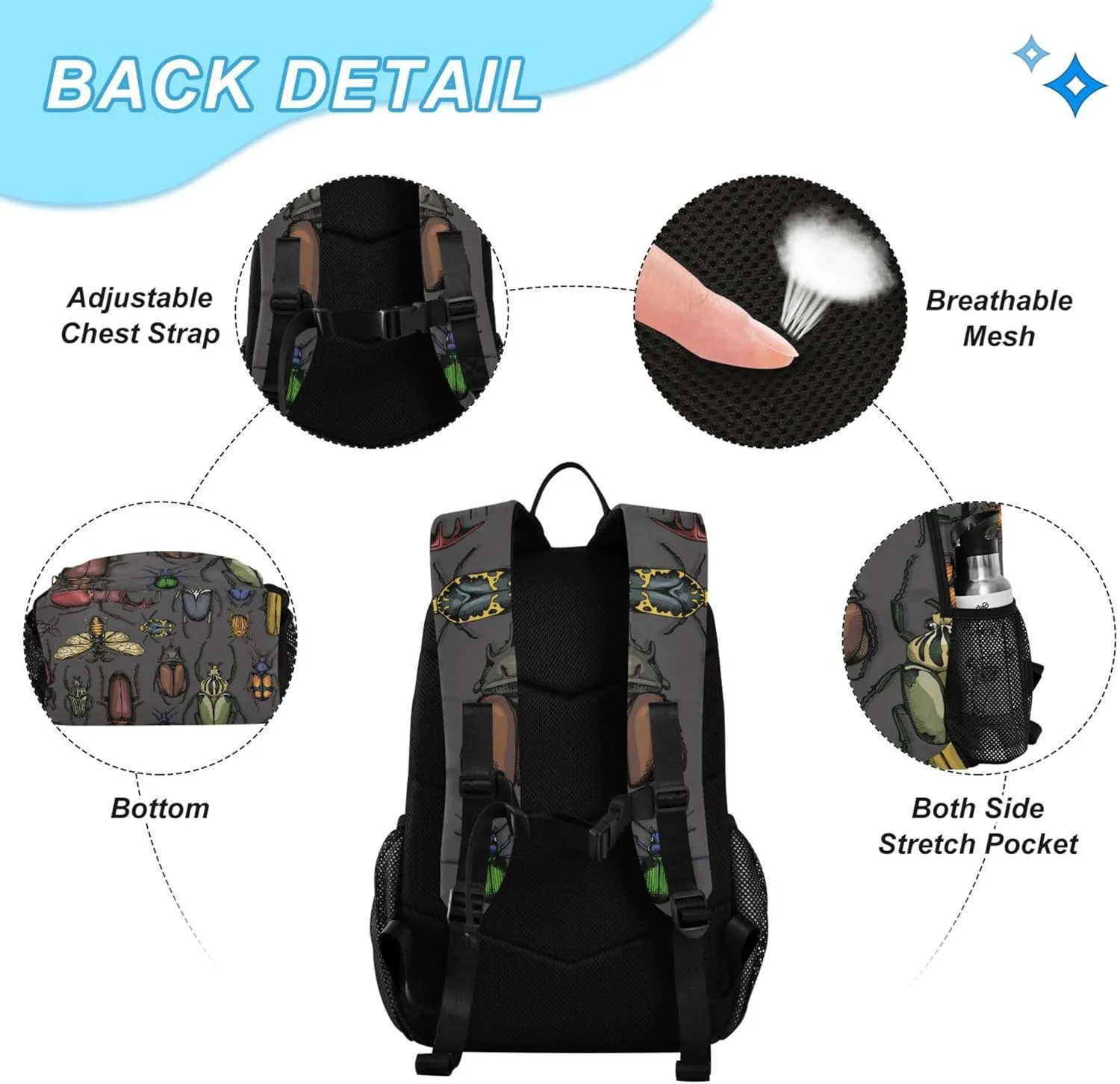 Insects Beetle Backpack with Lunch Bag, School Backpack for Teens Boys Girls Kids Backpacks Set