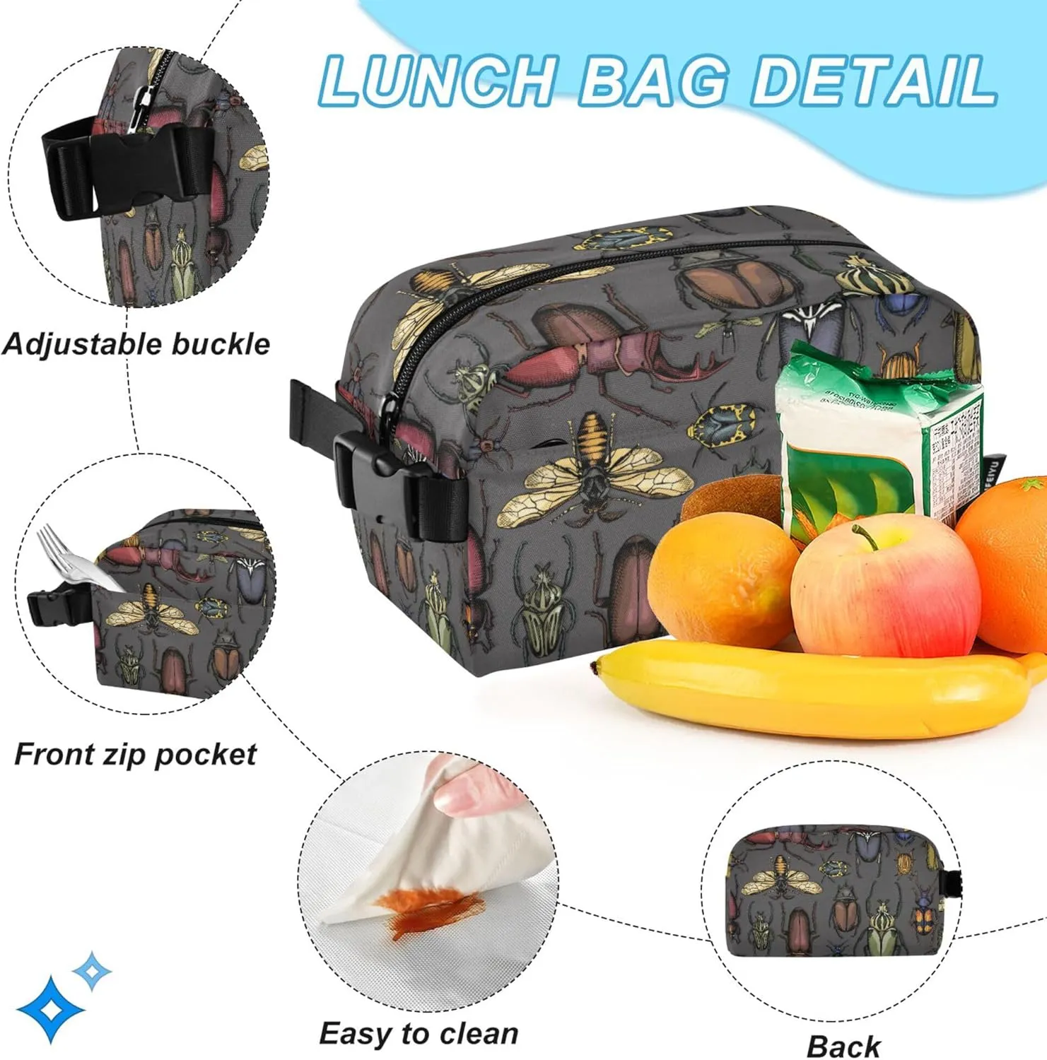 Insects Beetle Backpack with Lunch Bag, School Backpack for Teens Boys Girls Kids Backpacks Set