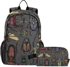 Insects Beetle Backpack with Lunch Bag, School Backpack for Teens Boys Girls Kids Backpacks Set