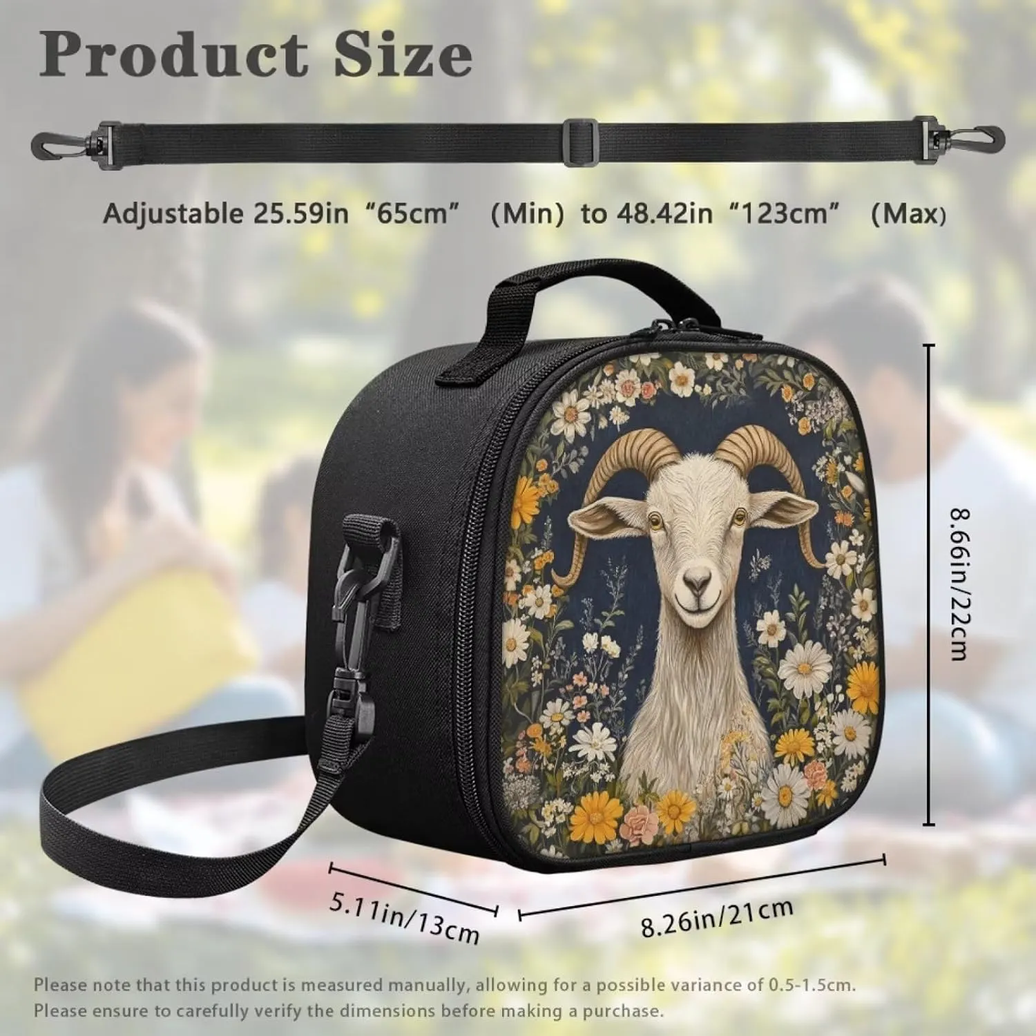 Insulated Lunch Bag Aesthetic Goat Shoulder Bag for School Large Capacity Preppy Lunch Bag Daisy Travel Tote Bag for Vacation
