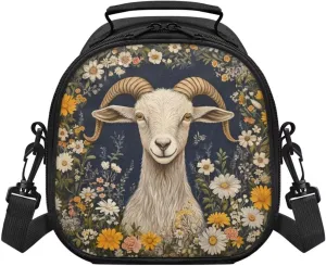 Insulated Lunch Bag Aesthetic Goat Shoulder Bag for School Large Capacity Preppy Lunch Bag Daisy Travel Tote Bag for Vacation