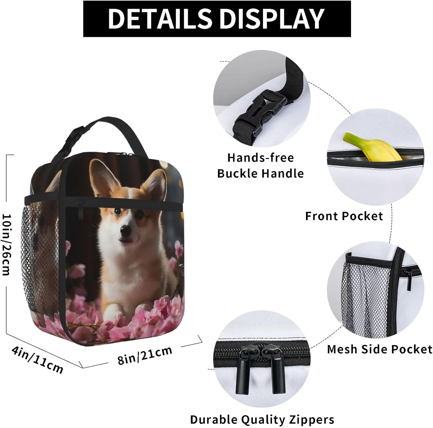 Insulated Lunch Bag for Men Women Reusable Lunch Box Corgi Dog on the Table Lunchbox Leakproof Cooler Bags for Work Picnic