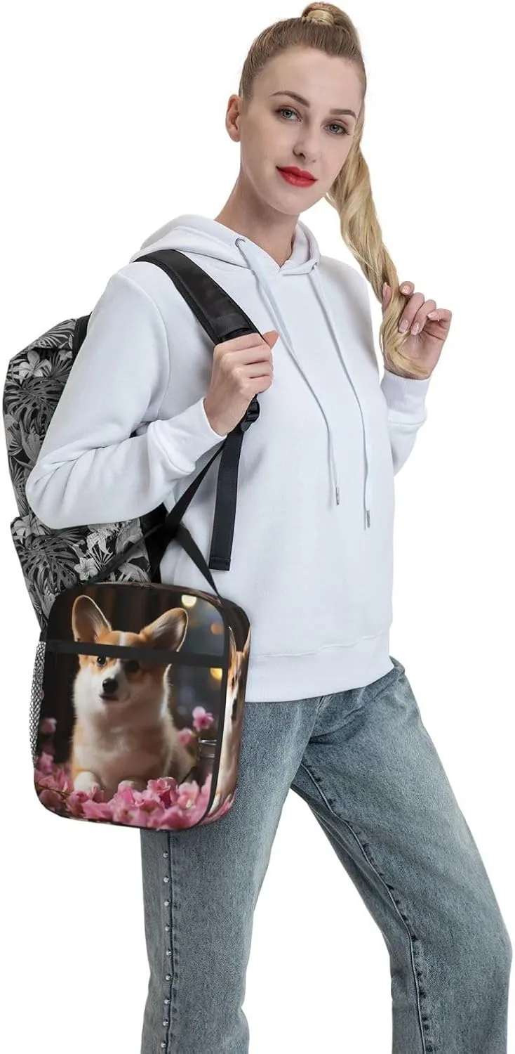 Insulated Lunch Bag for Men Women Reusable Lunch Box Corgi Dog on the Table Lunchbox Leakproof Cooler Bags for Work Picnic