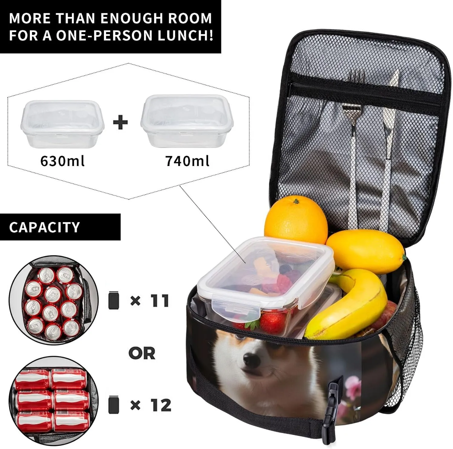 Insulated Lunch Bag for Men Women Reusable Lunch Box Corgi Dog on the Table Lunchbox Leakproof Cooler Bags for Work Picnic