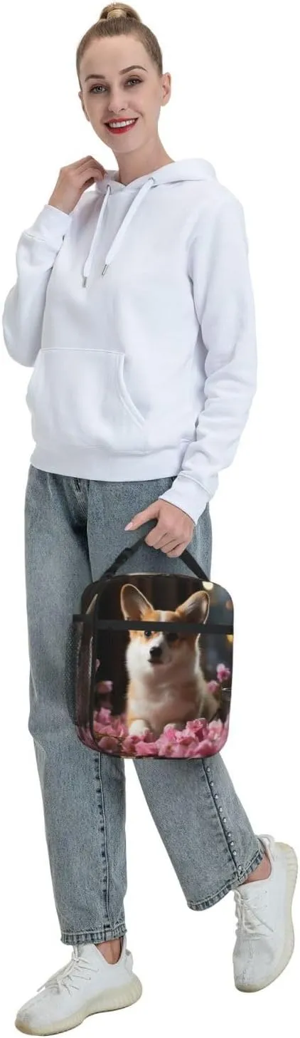 Insulated Lunch Bag for Men Women Reusable Lunch Box Corgi Dog on the Table Lunchbox Leakproof Cooler Bags for Work Picnic