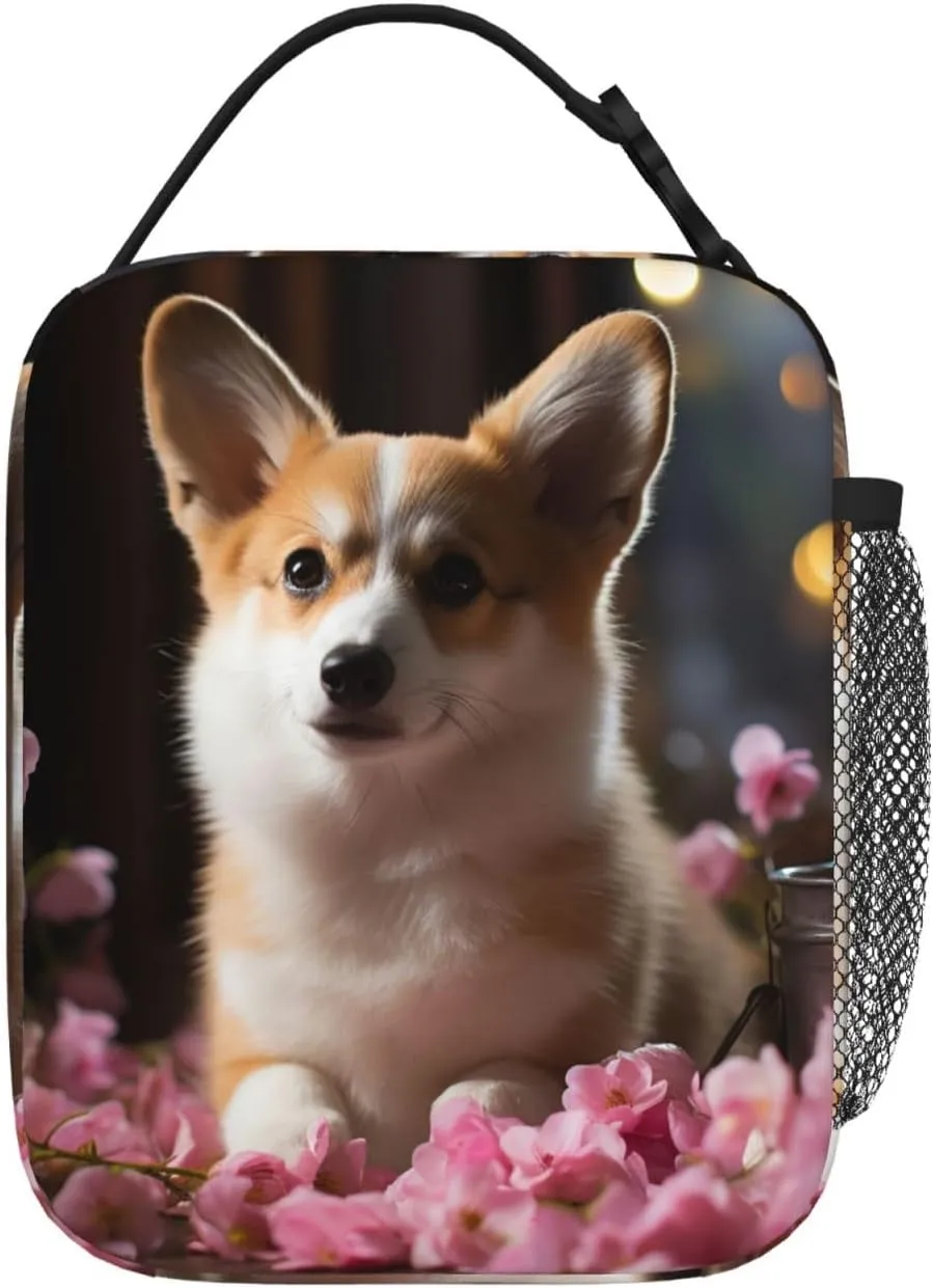 Insulated Lunch Bag for Men Women Reusable Lunch Box Corgi Dog on the Table Lunchbox Leakproof Cooler Bags for Work Picnic