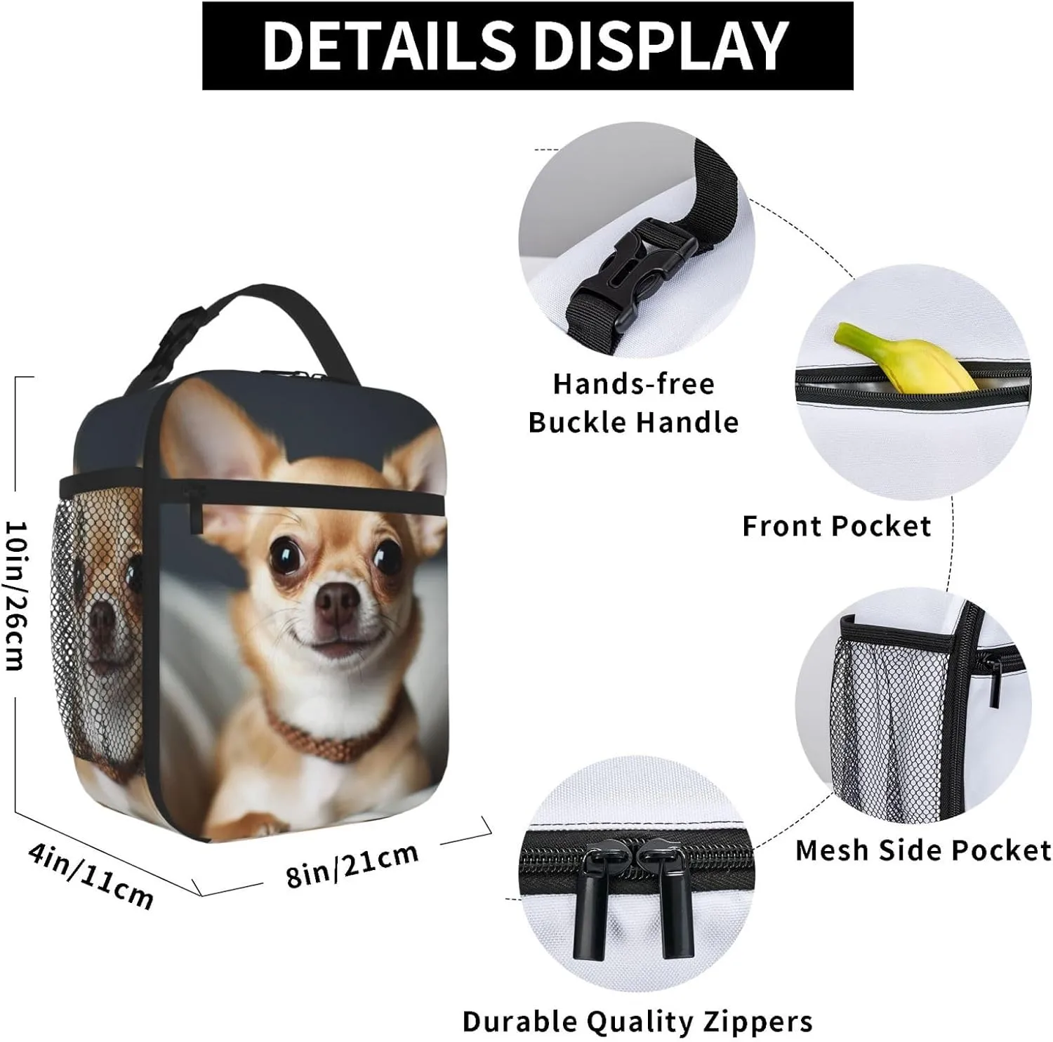 Insulated Lunch Bag for Men Women Reusable Lunch Box Cute Chihuahua Lunchbox Leakproof Cooler Bags for Work Picnic