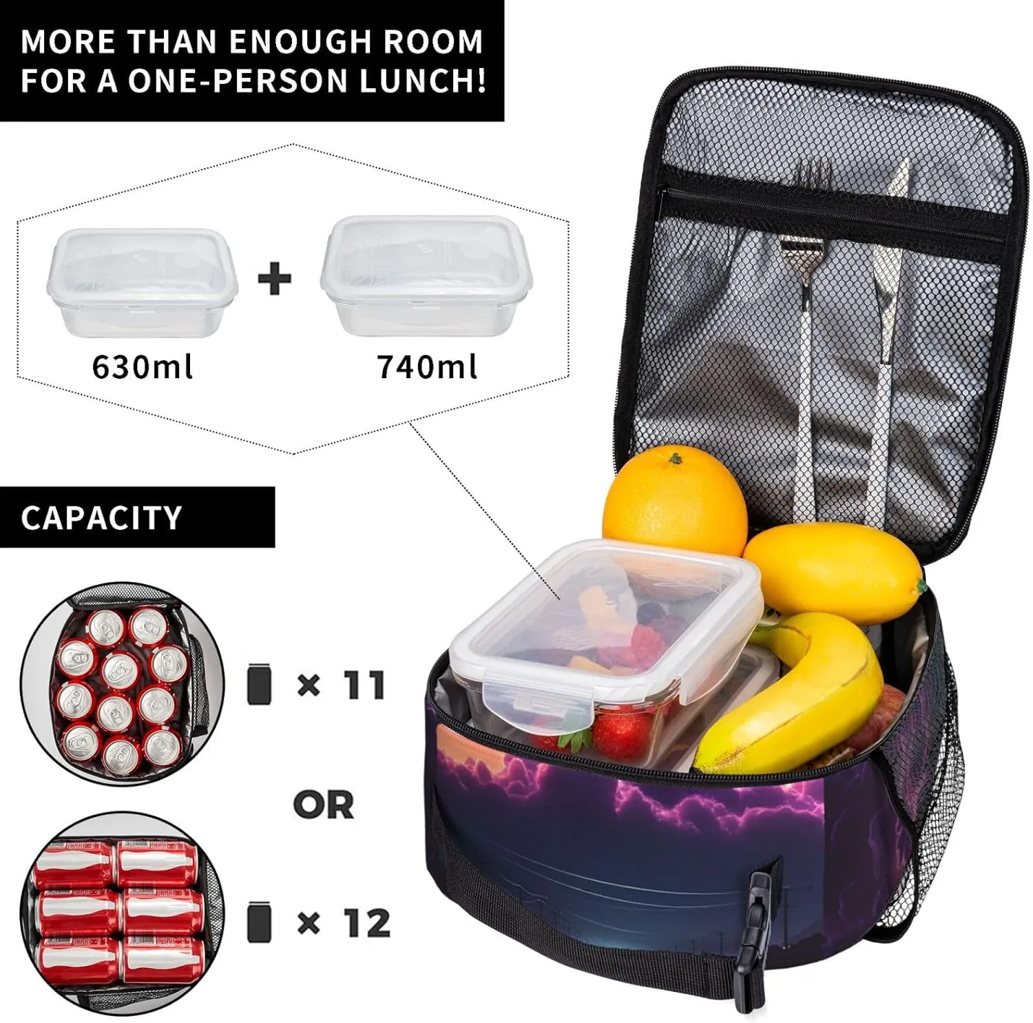 Insulated Lunch Bag for Men Women Reusable Lunch Box Late night highway Lunchbox Leakproof Cooler Bags for Work Picnic