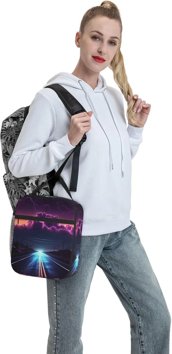 Insulated Lunch Bag for Men Women Reusable Lunch Box Late night highway Lunchbox Leakproof Cooler Bags for Work Picnic