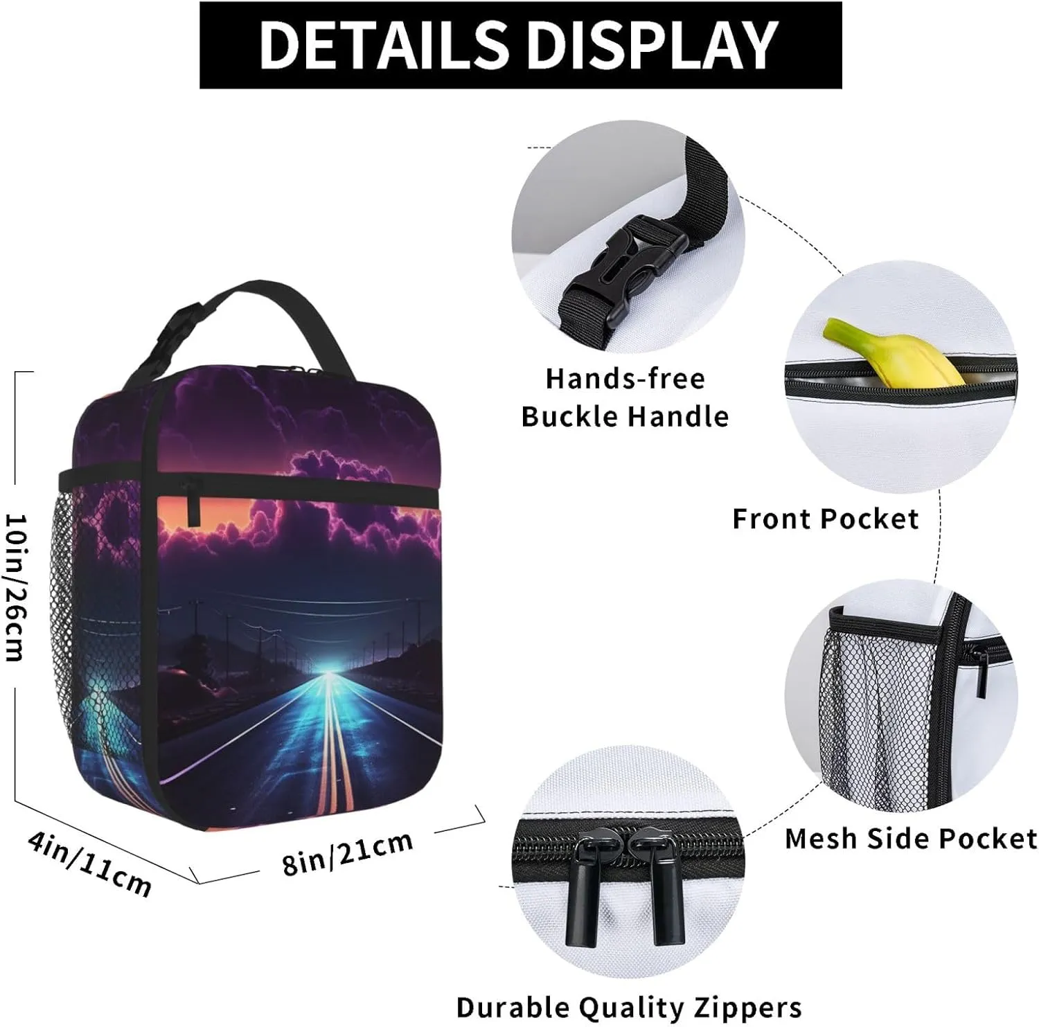 Insulated Lunch Bag for Men Women Reusable Lunch Box Late night highway Lunchbox Leakproof Cooler Bags for Work Picnic