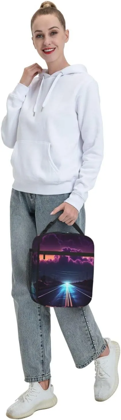 Insulated Lunch Bag for Men Women Reusable Lunch Box Late night highway Lunchbox Leakproof Cooler Bags for Work Picnic