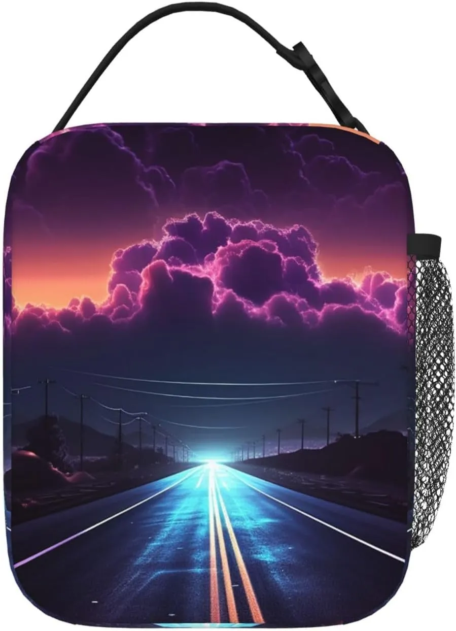 Insulated Lunch Bag for Men Women Reusable Lunch Box Late night highway Lunchbox Leakproof Cooler Bags for Work Picnic