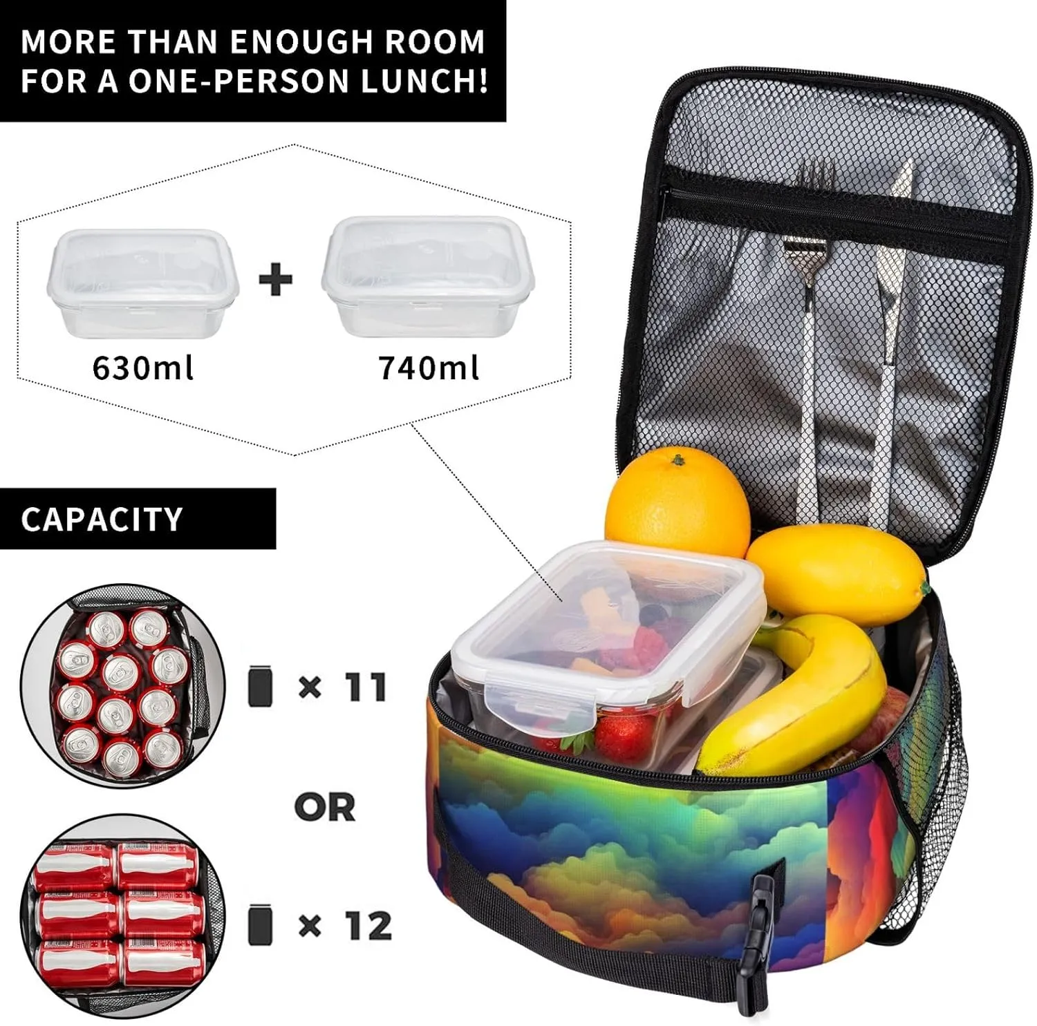 Insulated Lunch Bag for Men Women Reusable Lunch Box Rainbow clouds Lunchbox Leakproof Cooler Bags for Work Picnic