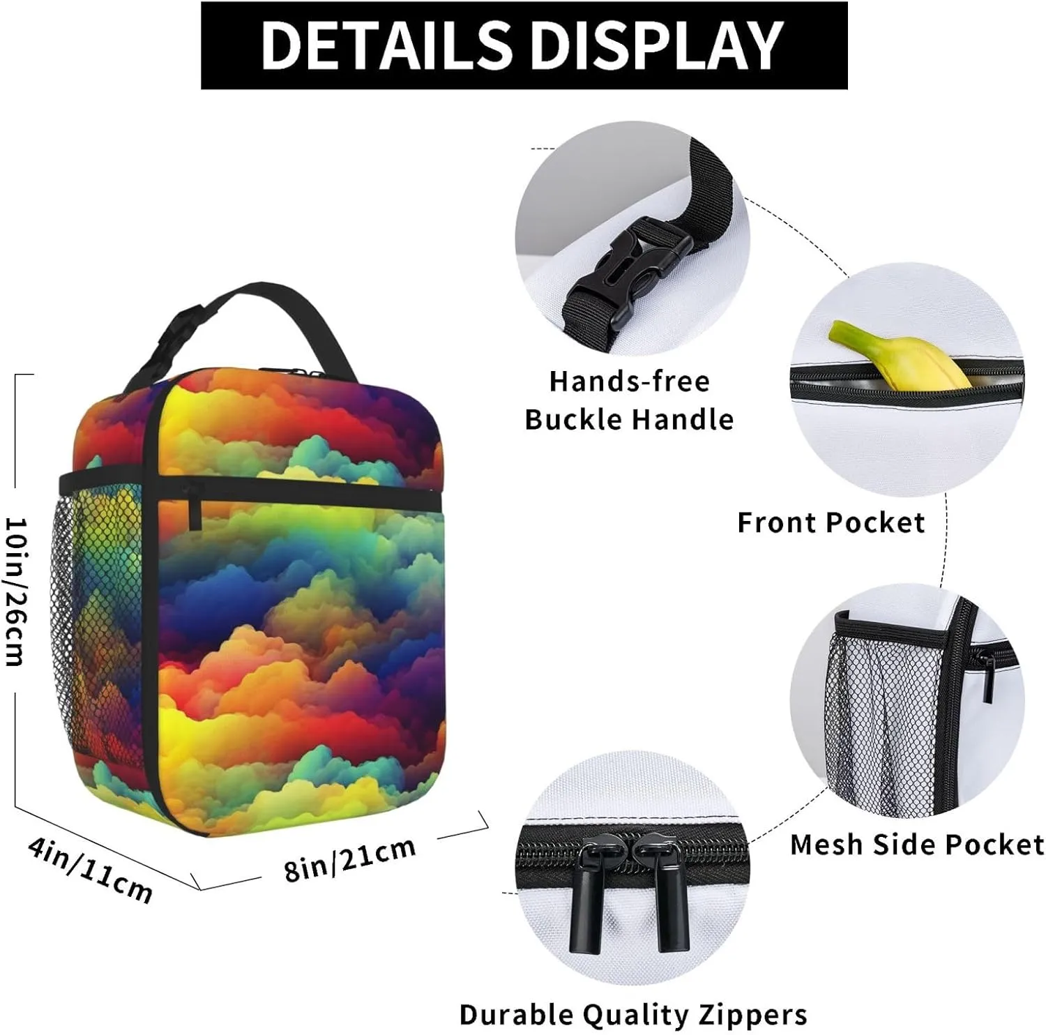 Insulated Lunch Bag for Men Women Reusable Lunch Box Rainbow clouds Lunchbox Leakproof Cooler Bags for Work Picnic