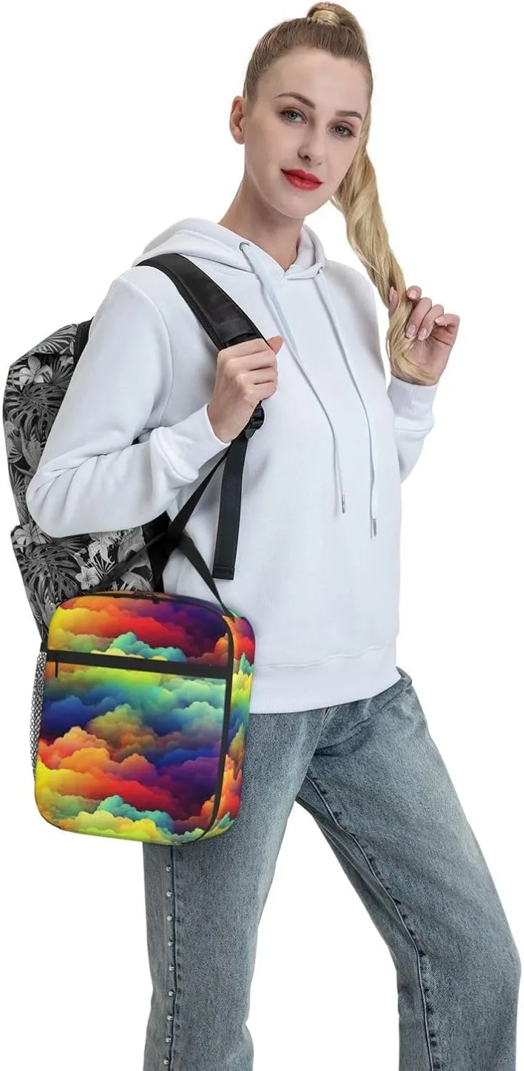 Insulated Lunch Bag for Men Women Reusable Lunch Box Rainbow clouds Lunchbox Leakproof Cooler Bags for Work Picnic