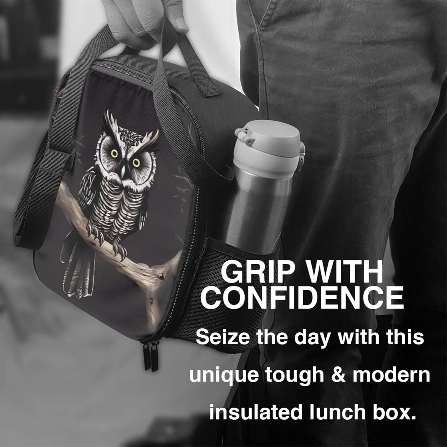 Insulated Lunch box for Men Women Reusable Lunch Bag Late Night Owl Cooler Tote Bags for Work Picnic