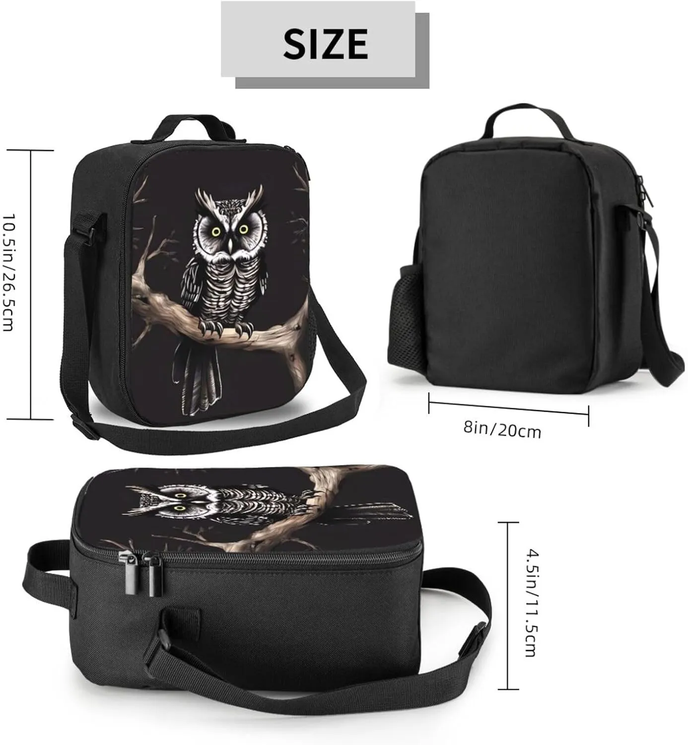 Insulated Lunch box for Men Women Reusable Lunch Bag Late Night Owl Cooler Tote Bags for Work Picnic
