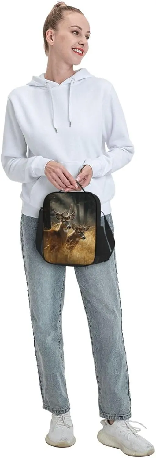 Insulated Lunch box for Men Women Reusable Lunch Bag Nature wild Animal Deers Cooler Tote Bags for Work Picnic