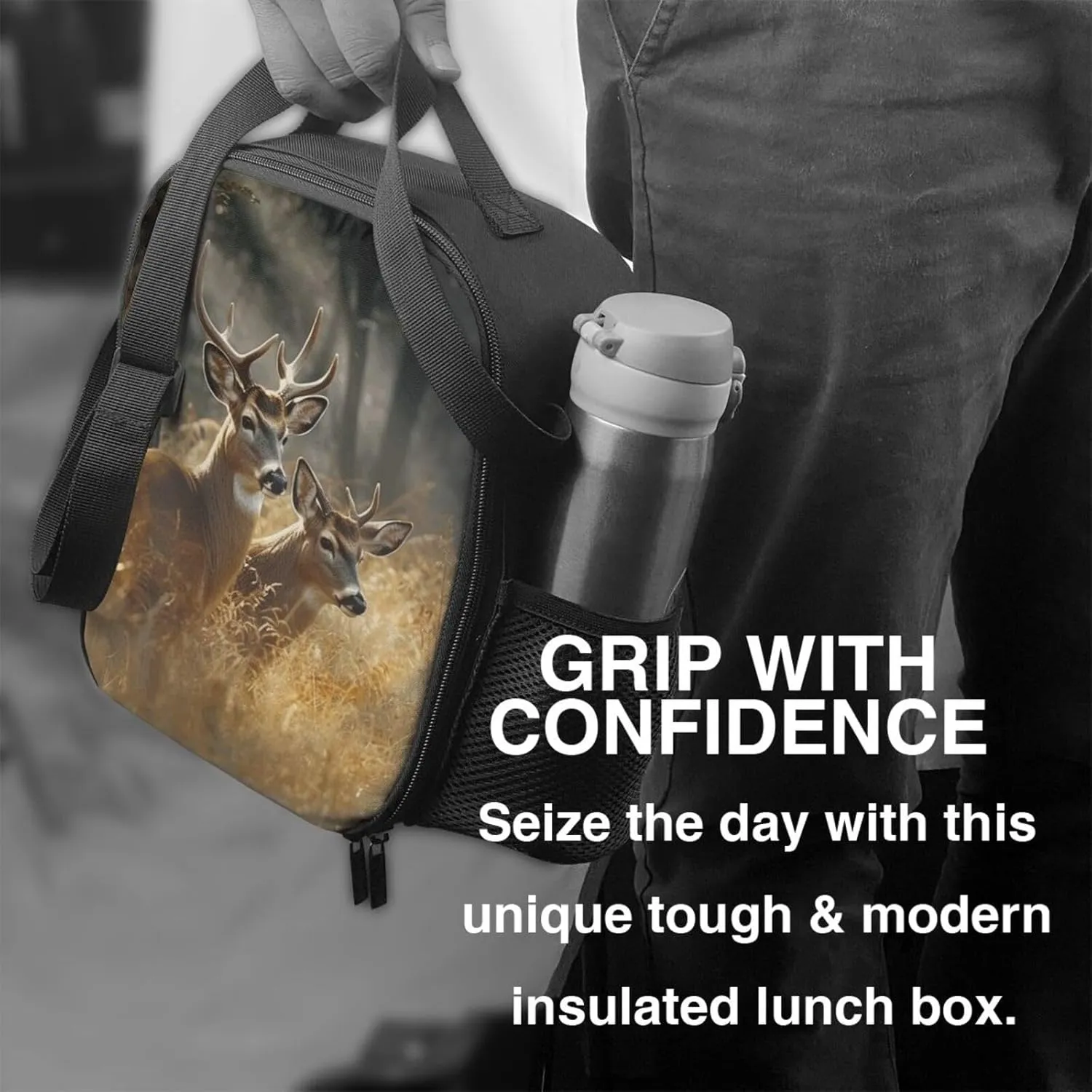 Insulated Lunch box for Men Women Reusable Lunch Bag Nature wild Animal Deers Cooler Tote Bags for Work Picnic