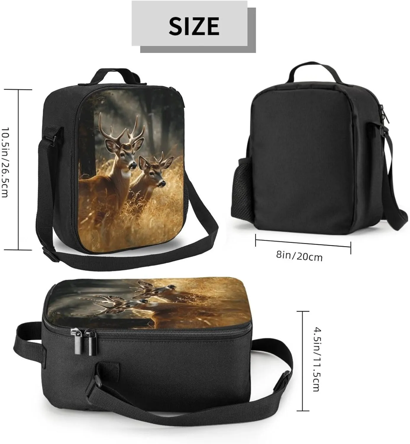 Insulated Lunch box for Men Women Reusable Lunch Bag Nature wild Animal Deers Cooler Tote Bags for Work Picnic
