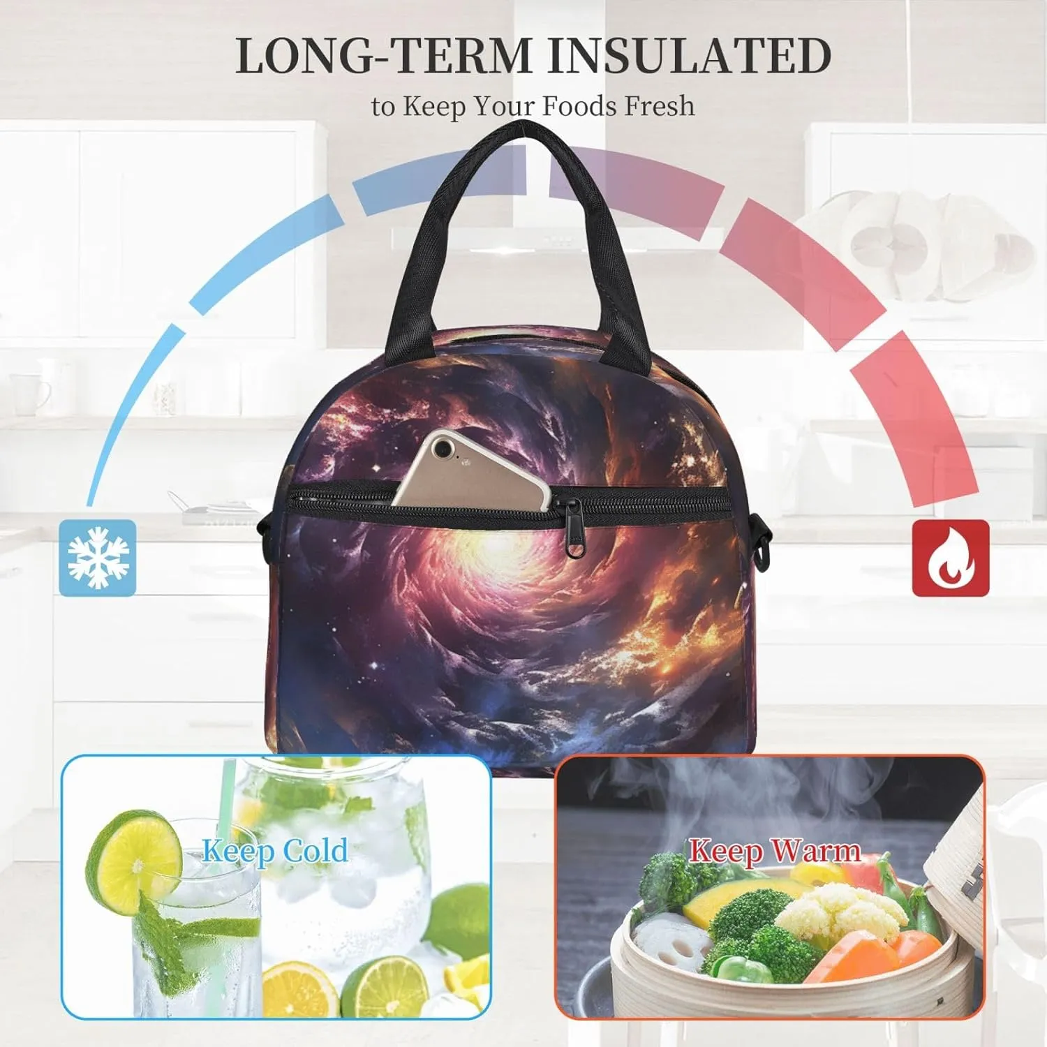 Insulated Lunchbox Reusable Cooler Bag Cosmic Storm Lunch Bag Portable Lunch Tote Bag for Work Picnic