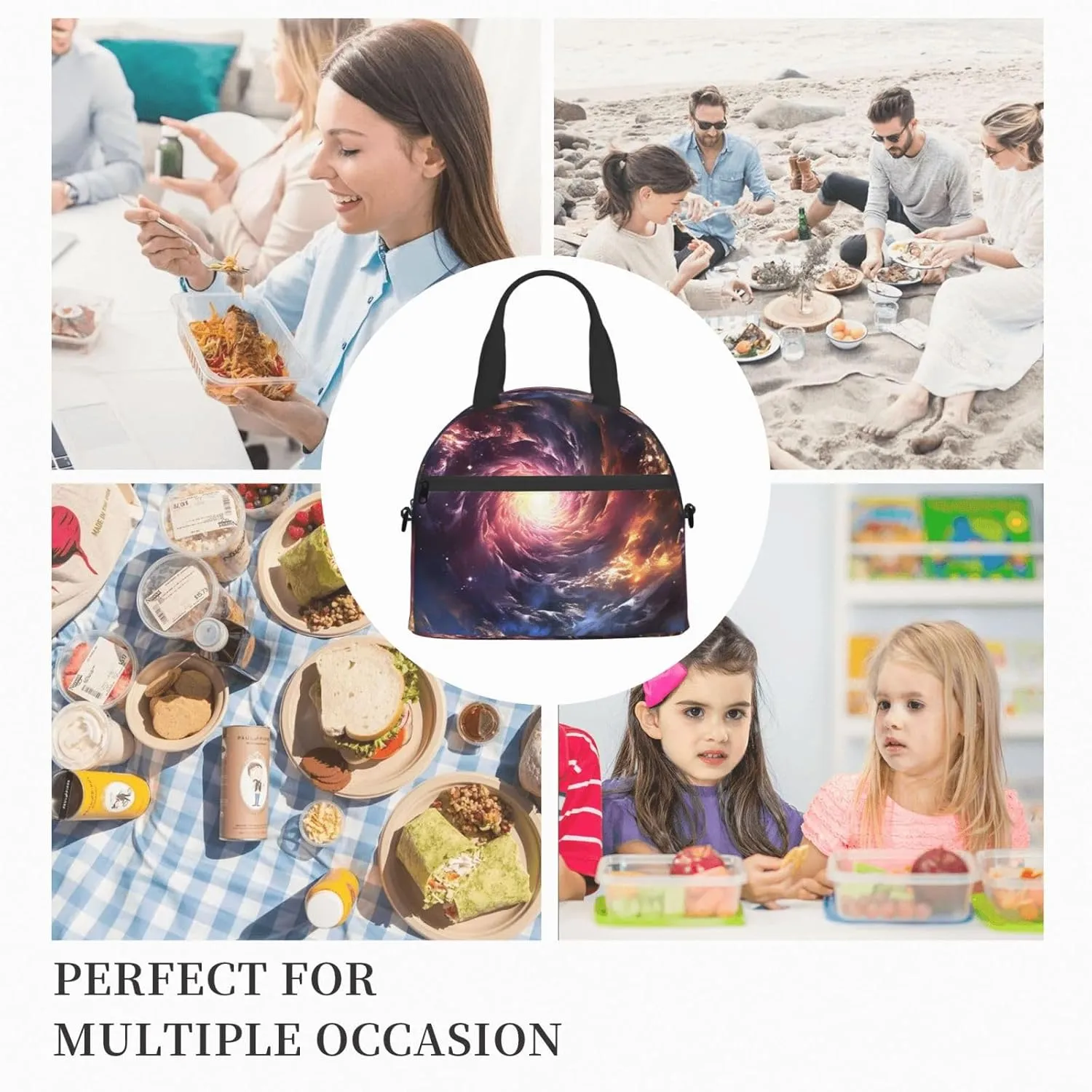 Insulated Lunchbox Reusable Cooler Bag Cosmic Storm Lunch Bag Portable Lunch Tote Bag for Work Picnic