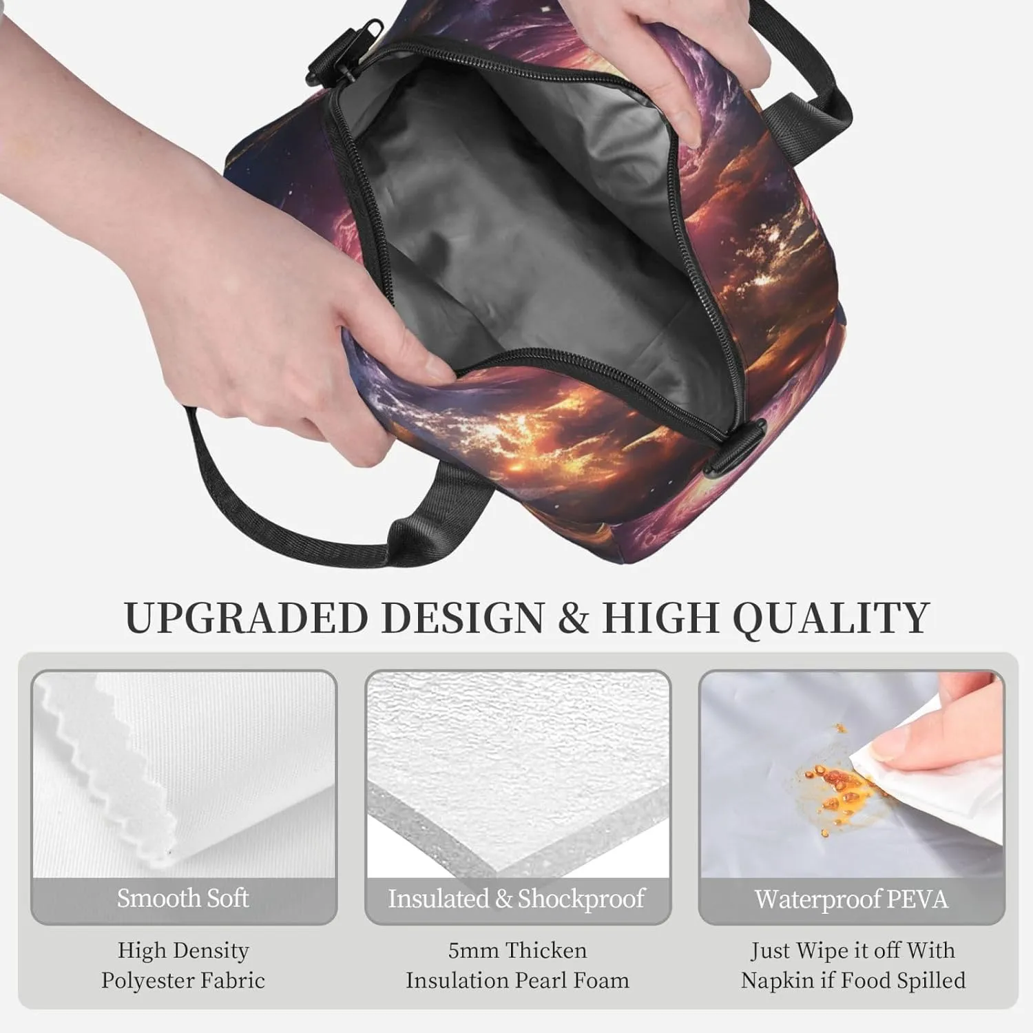 Insulated Lunchbox Reusable Cooler Bag Cosmic Storm Lunch Bag Portable Lunch Tote Bag for Work Picnic