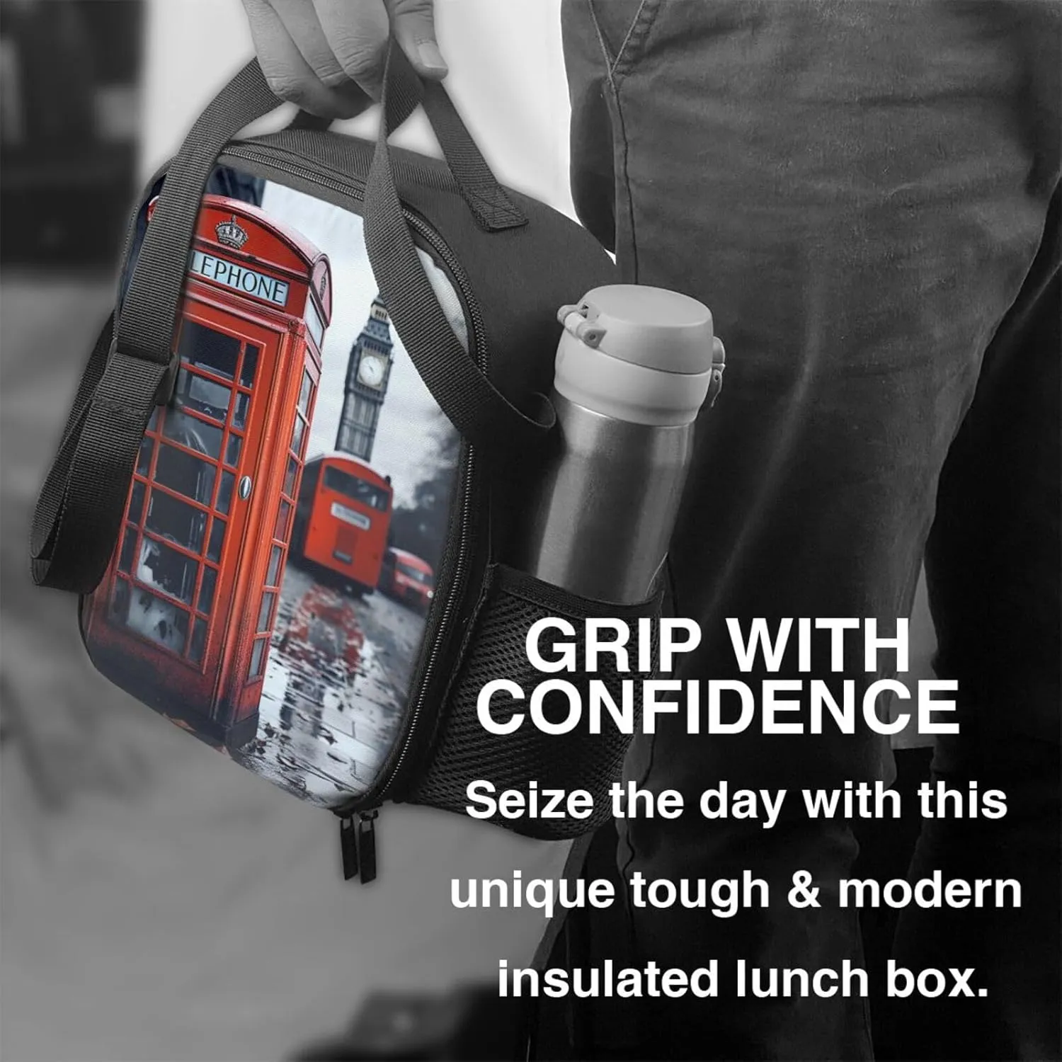 Insulated Lunchbox Reusable Cooler Bag England UK Retro London Telephone Lunch Bag Portable Lunch Tote Bag for Work Picnic