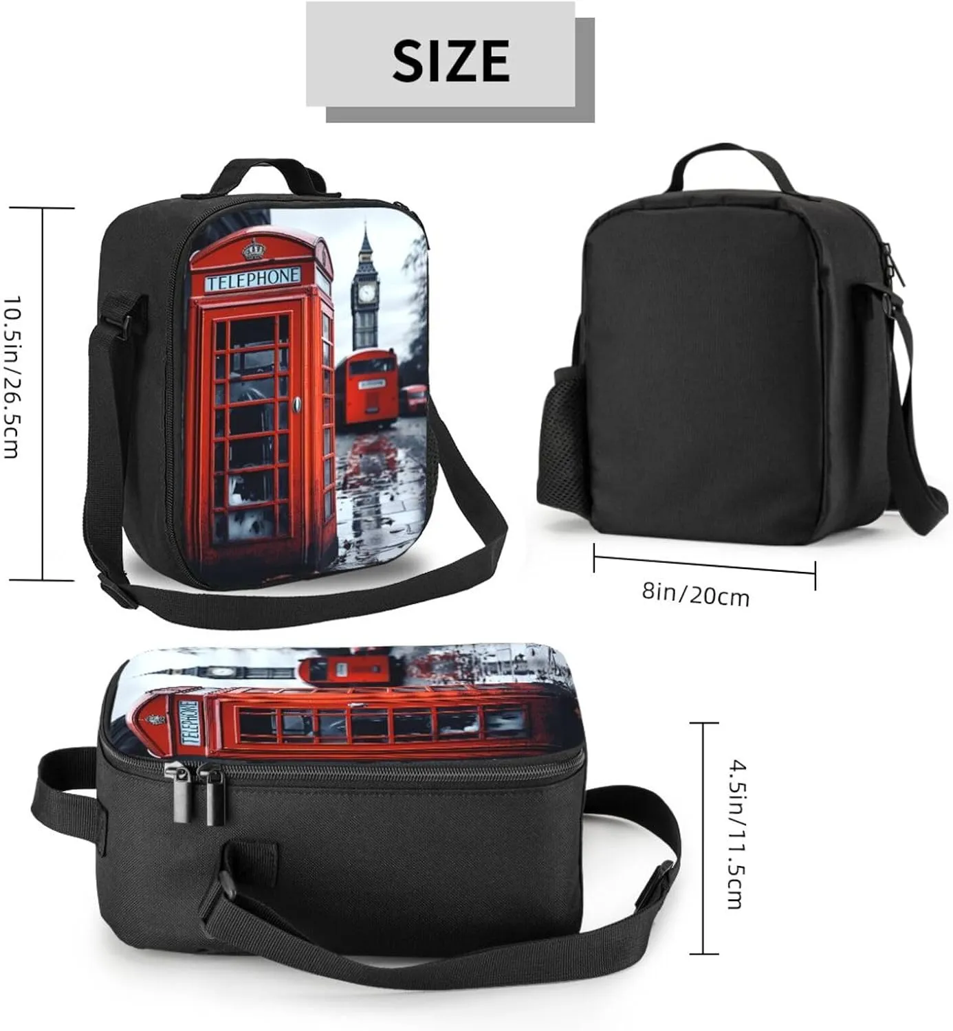 Insulated Lunchbox Reusable Cooler Bag England UK Retro London Telephone Lunch Bag Portable Lunch Tote Bag for Work Picnic