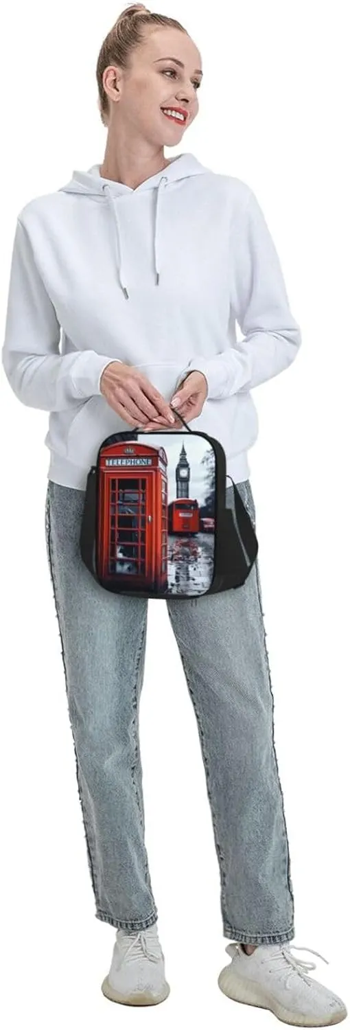 Insulated Lunchbox Reusable Cooler Bag England UK Retro London Telephone Lunch Bag Portable Lunch Tote Bag for Work Picnic