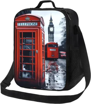 Insulated Lunchbox Reusable Cooler Bag England UK Retro London Telephone Lunch Bag Portable Lunch Tote Bag for Work Picnic