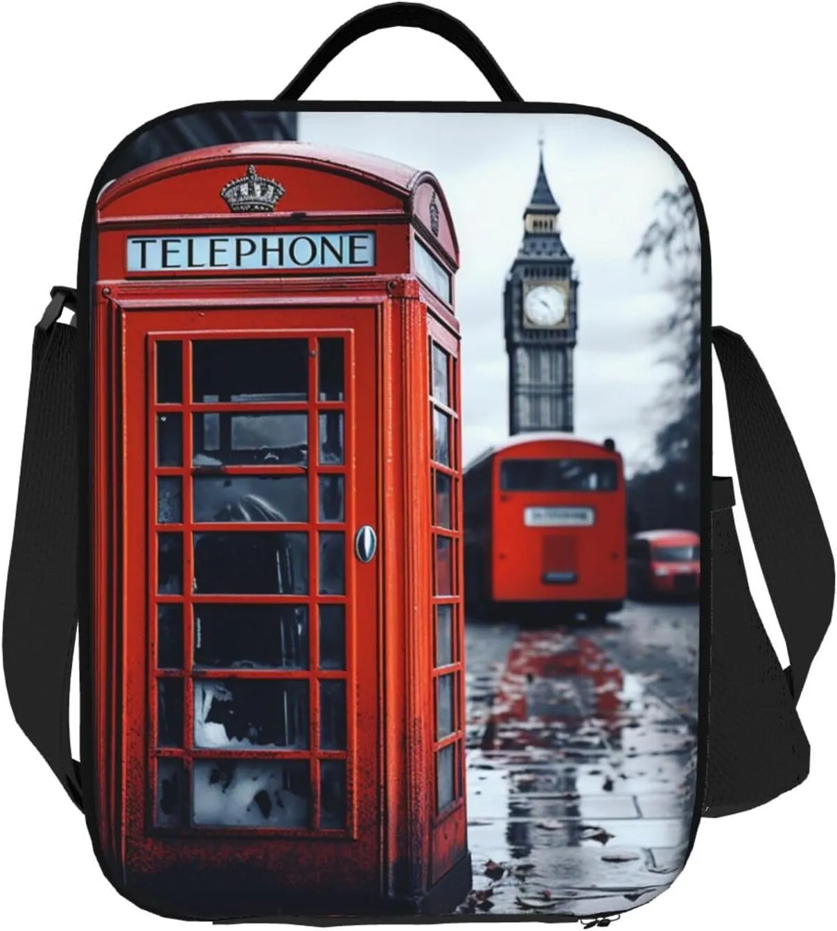 Insulated Lunchbox Reusable Cooler Bag England UK Retro London Telephone Lunch Bag Portable Lunch Tote Bag for Work Picnic