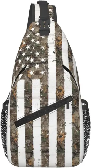 Interstellar American flag Camouflage Print Sling Bag Crossbody Sling Backpack Cross Body Shoulder Bag Travel Hiking Daypack