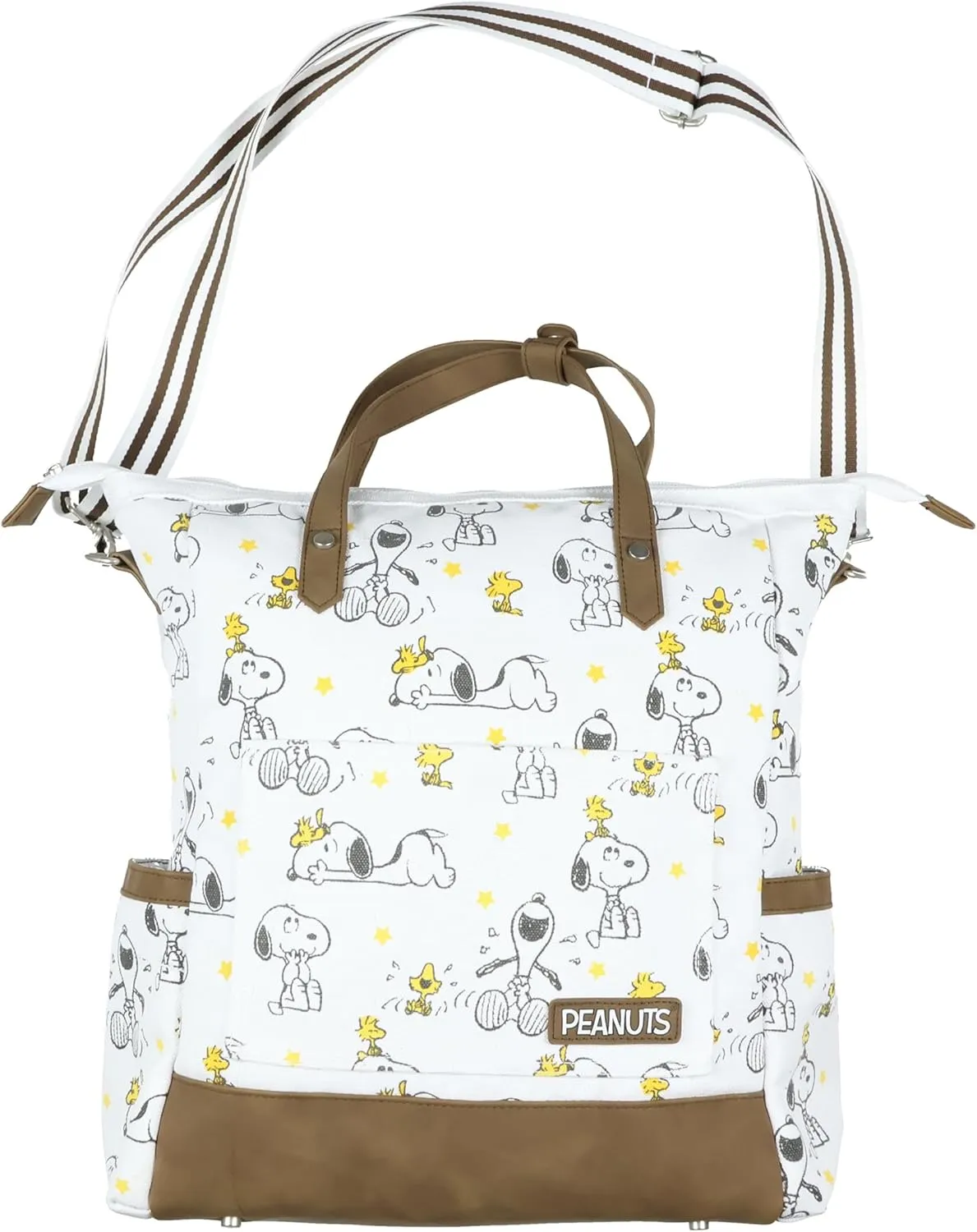 INTIMO Peanuts Convertible Totepack Snoopy and Woodstock Backpack with Carrying Handles and Shoulder Strap Faux Leather Bottom Bag