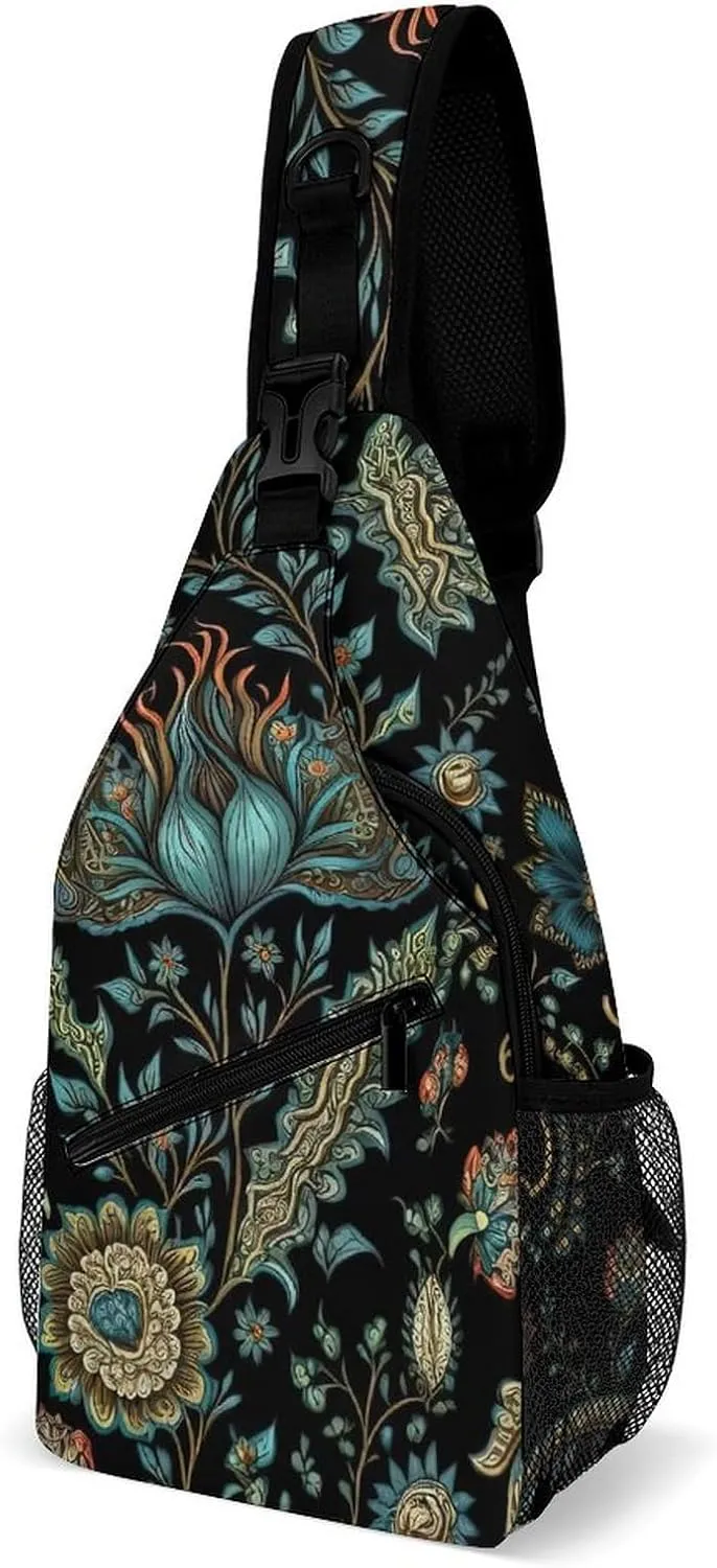 Intricate-floral-style Sling Bag Crossbody Backpack for Men Women Chest Bag For Travel Hiking Cycling Camping, 38x20cm