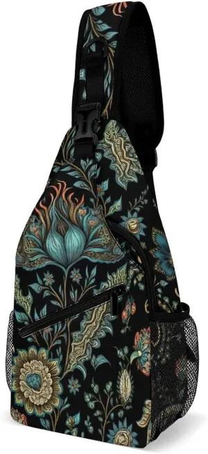 Intricate-floral-style Sling Bag Crossbody Backpack for Men Women Chest Bag For Travel Hiking Cycling Camping, 38x20cm